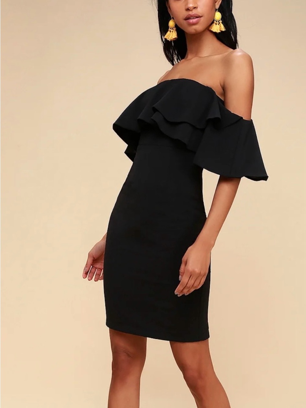 Lulu's Black Strapless Ruffle Sheath Dress